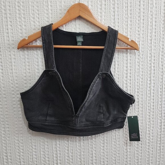 Wild Fable Black Denim Crop Top Vest Women's Size Medium - Picture 2 of 12